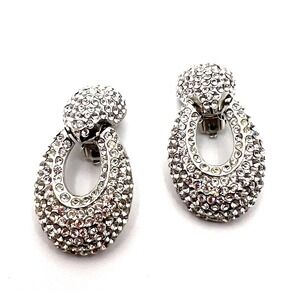 Vintage 80s Rhinestone Clip Door Knocker Earrings
